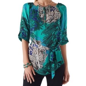 WHBM green blue slit sleeve blouse